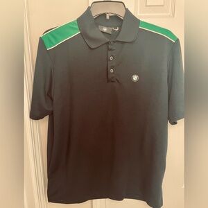 BMW Black Polo Shirt with Green Shoulder Accents